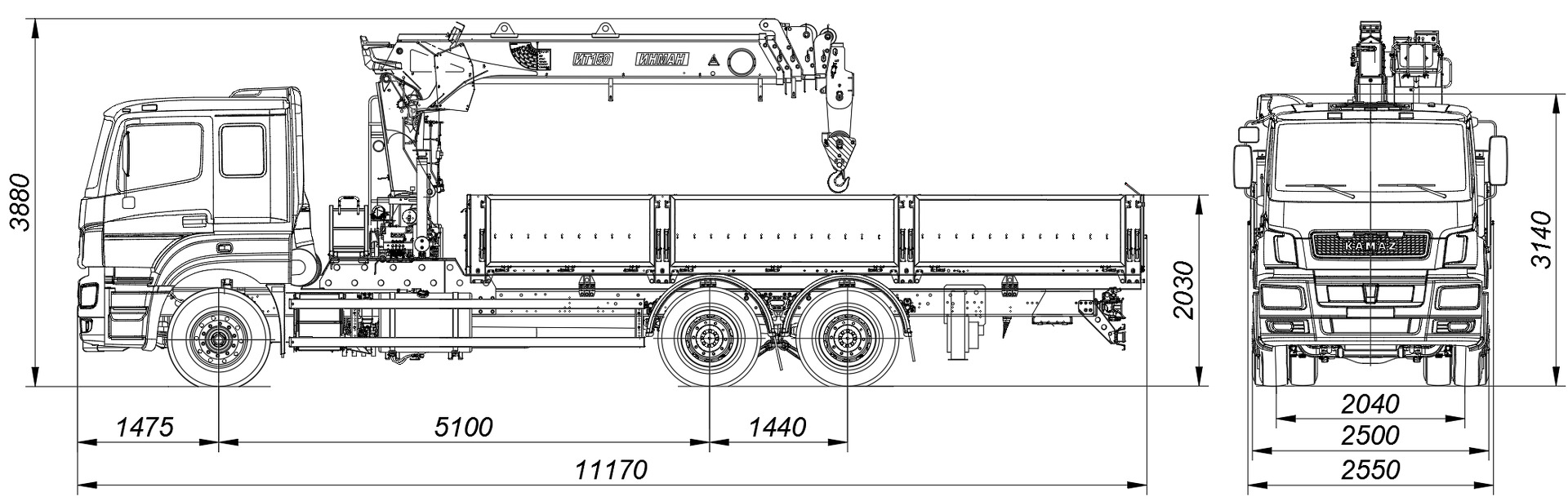 Габаритные размеры INMAN IT 150 тросовый на базе КАМАЗ 65207